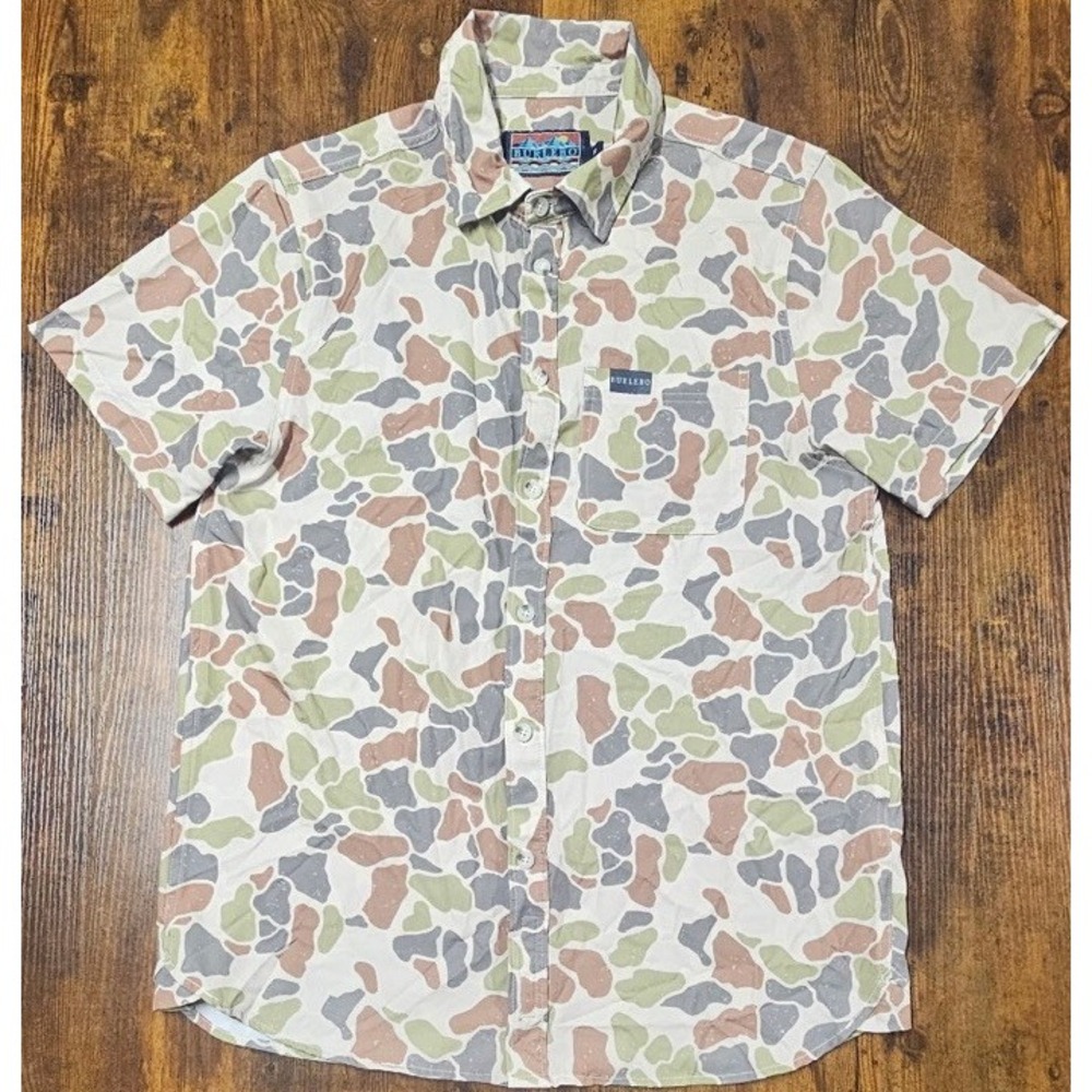 Burlebo Venado Camo Performance Button Up Shirt Short Sleeve Men's Medium